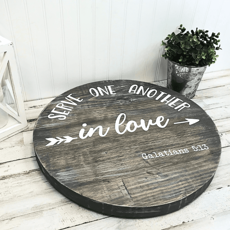 Farmhouse Lazy Susan, Rustic Solid Wood, Serve One Another in Love Lazy Susan, Table top spinning centerpiece